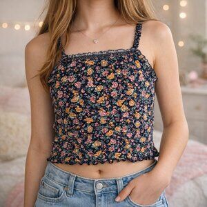 Old Navy Floral Smocked Boho Crop Top XXL (18) Junior Cami Tank Stretch #5